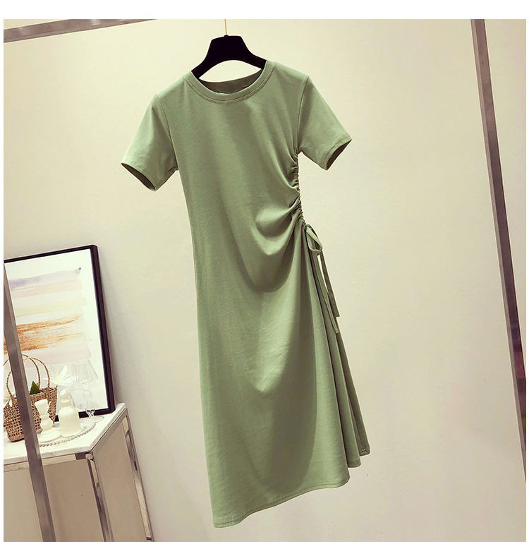 Women's A-line Skirt Simple Style Round Neck Elastic Drawstring Design Elastic Waist Short Sleeve Solid Color Above Knee Daily display picture 5