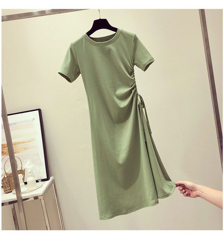 Women's A-line Skirt Simple Style Round Neck Elastic Drawstring Design Elastic Waist Short Sleeve Solid Color Above Knee Daily display picture 12