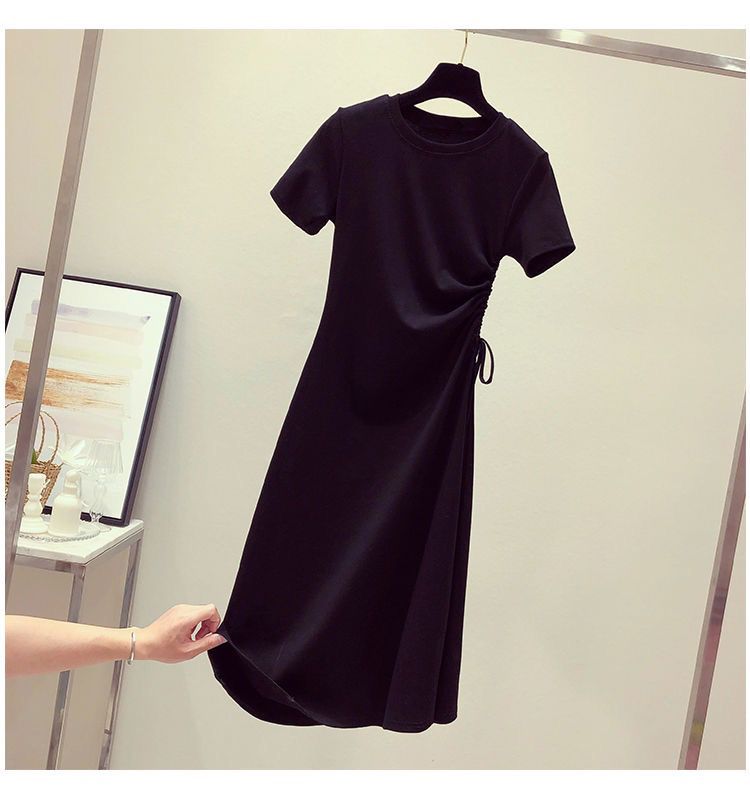 Women's A-line Skirt Simple Style Round Neck Elastic Drawstring Design Elastic Waist Short Sleeve Solid Color Above Knee Daily display picture 9