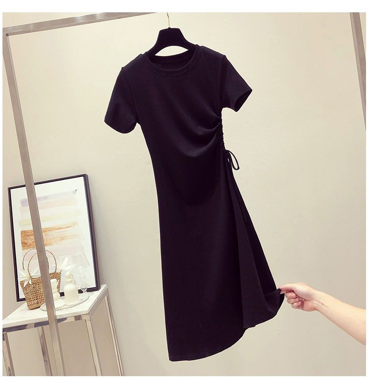 Women's A-line Skirt Simple Style Round Neck Elastic Drawstring Design Elastic Waist Short Sleeve Solid Color Above Knee Daily display picture 10