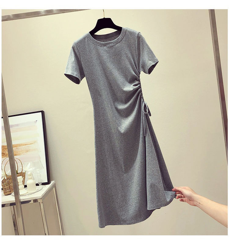 Women's A-line Skirt Simple Style Round Neck Elastic Drawstring Design Elastic Waist Short Sleeve Solid Color Above Knee Daily display picture 13