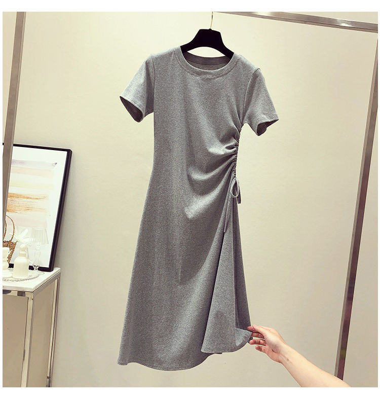 Women's A-line Skirt Simple Style Round Neck Elastic Drawstring Design Elastic Waist Short Sleeve Solid Color Above Knee Daily display picture 14