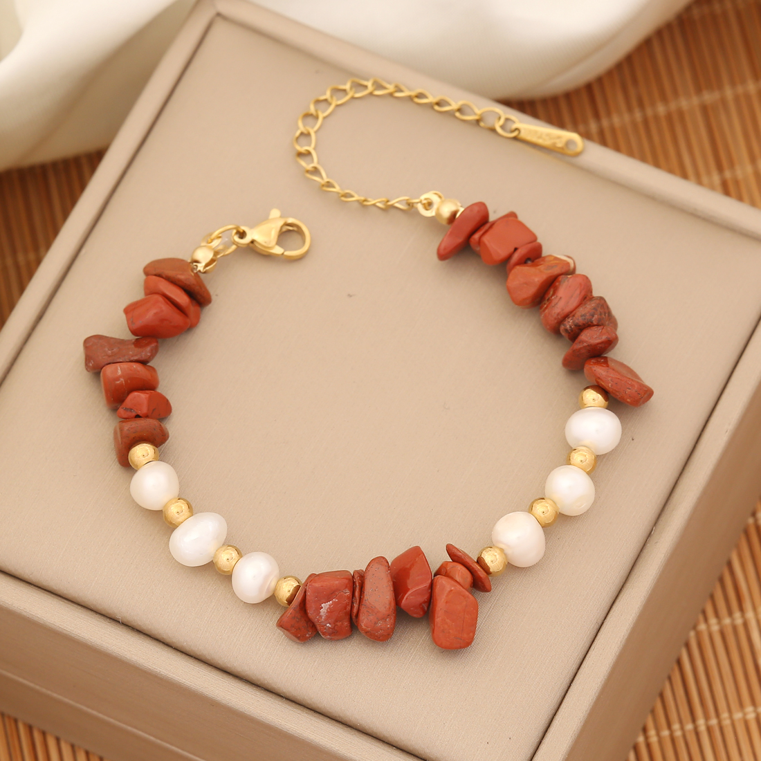 INS Style Commute Irregular Stainless Steel Imitation Pearl Natural Stone 18K Gold Plated Bracelets In Bulk display picture 3