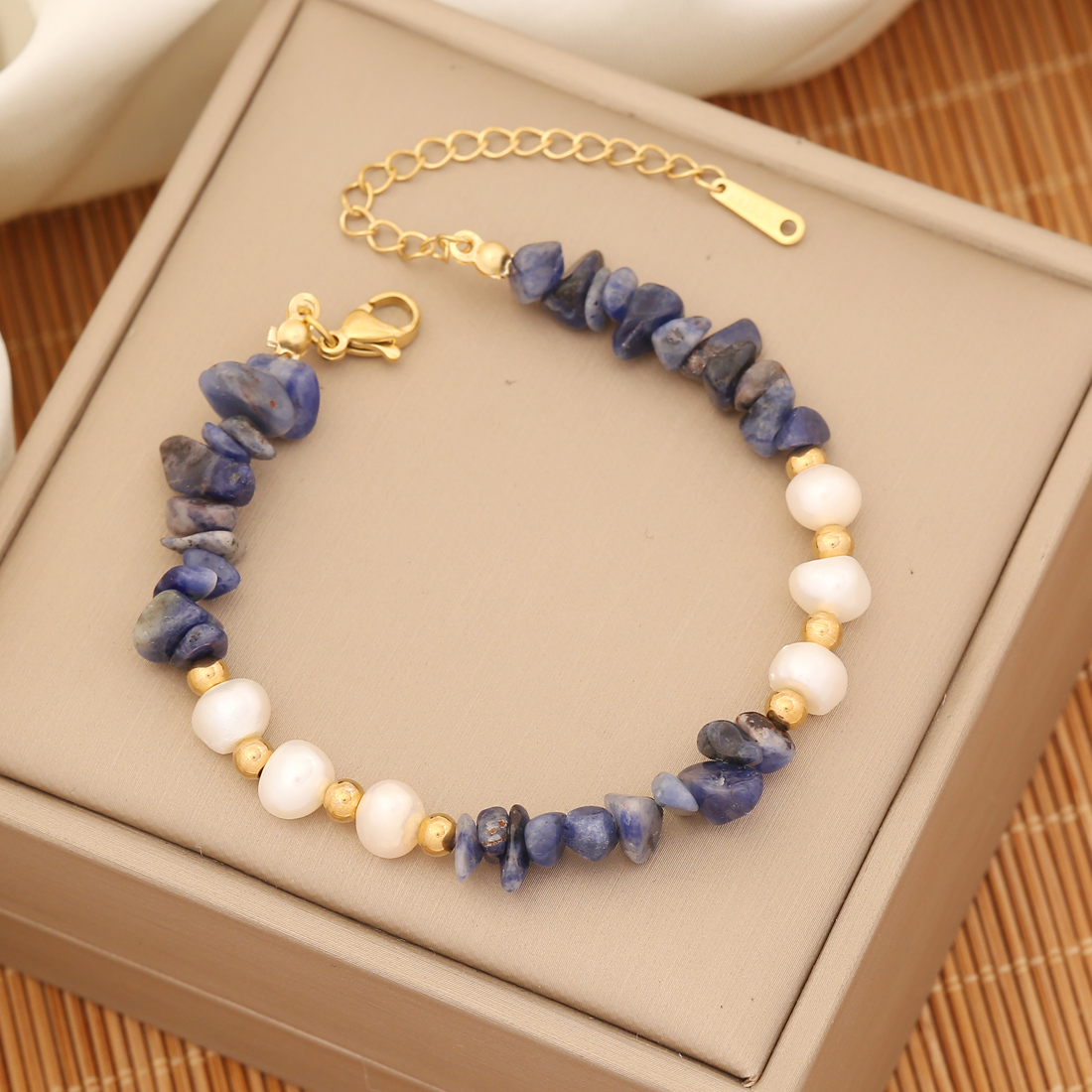 INS Style Commute Irregular Stainless Steel Imitation Pearl Natural Stone 18K Gold Plated Bracelets In Bulk display picture 4