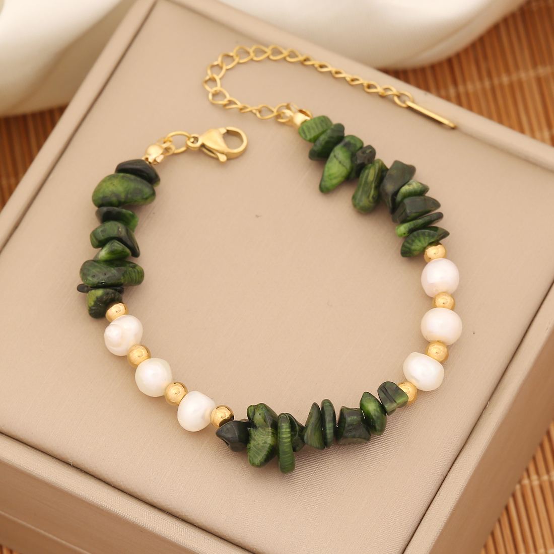 INS Style Commute Irregular Stainless Steel Imitation Pearl Natural Stone 18K Gold Plated Bracelets In Bulk display picture 6