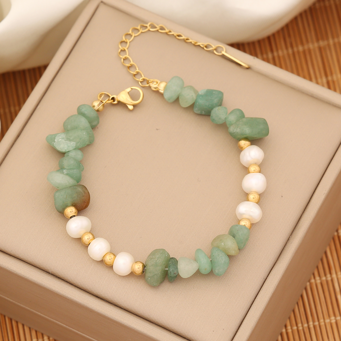 INS Style Commute Irregular Stainless Steel Imitation Pearl Natural Stone 18K Gold Plated Bracelets In Bulk display picture 11