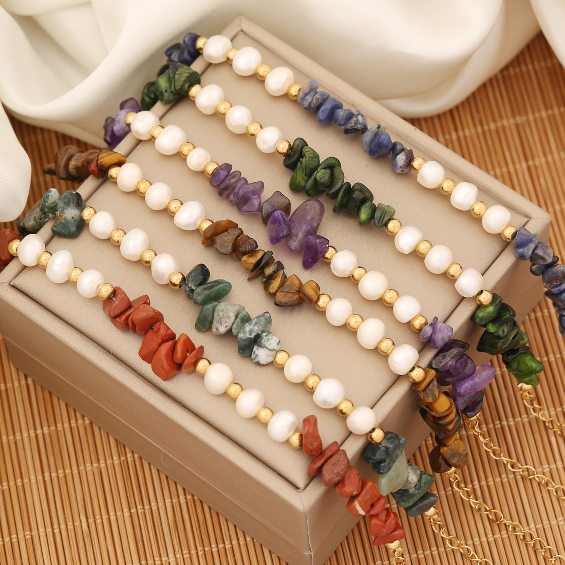 INS Style Commute Irregular Stainless Steel Imitation Pearl Natural Stone 18K Gold Plated Bracelets In Bulk display picture 1