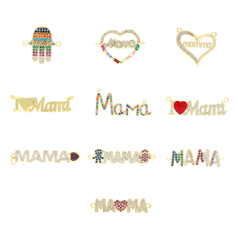 Ins Style Mama Shiny Letter Palm Heart Shape Gold Plated Zircon Copper Wholesale Pendants display picture 14