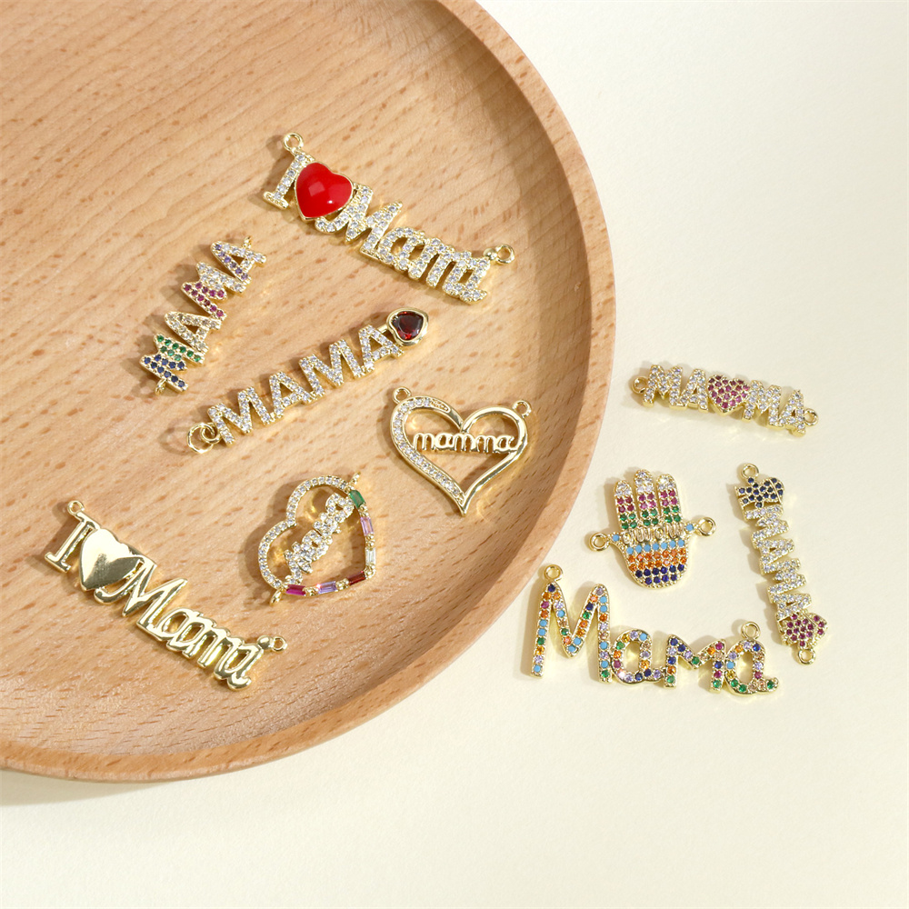 Ins Style Mama Shiny Letter Palm Heart Shape Gold Plated Zircon Copper Wholesale Pendants display picture 2