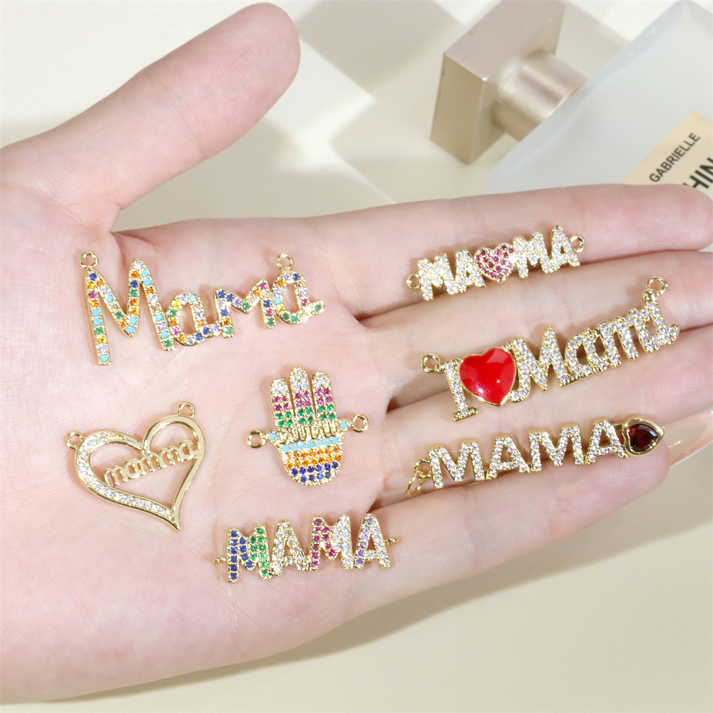 Ins Style Mama Shiny Letter Palm Heart Shape Gold Plated Zircon Copper Wholesale Pendants display picture 7