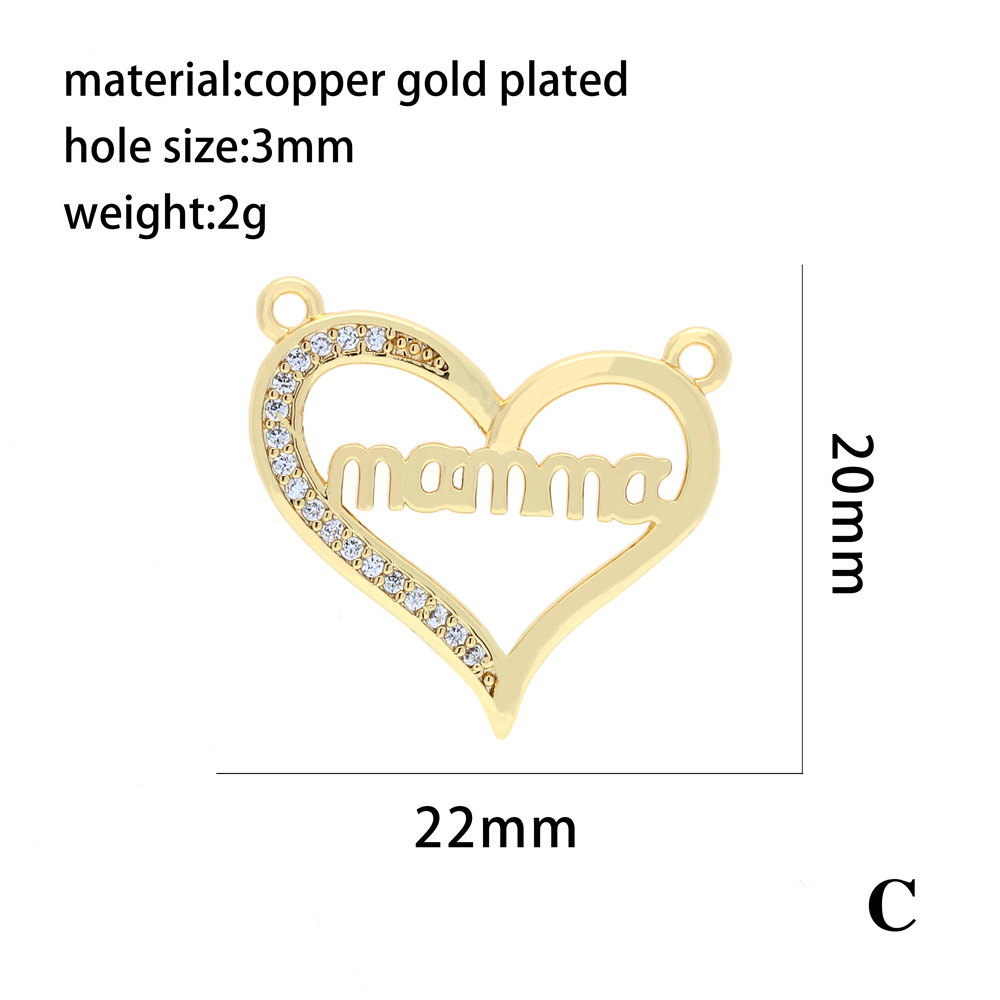 Ins Style Mama Shiny Letter Palm Heart Shape Gold Plated Zircon Copper Wholesale Pendants display picture 8