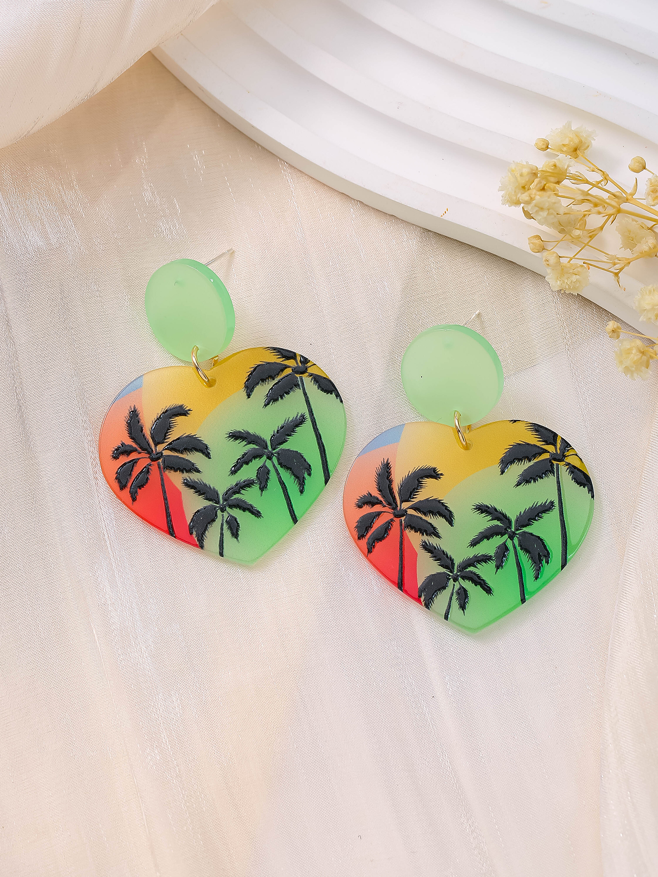 Vacation Clouds Plant Flower Arylic Printing Women's Drop Earrings display picture 8