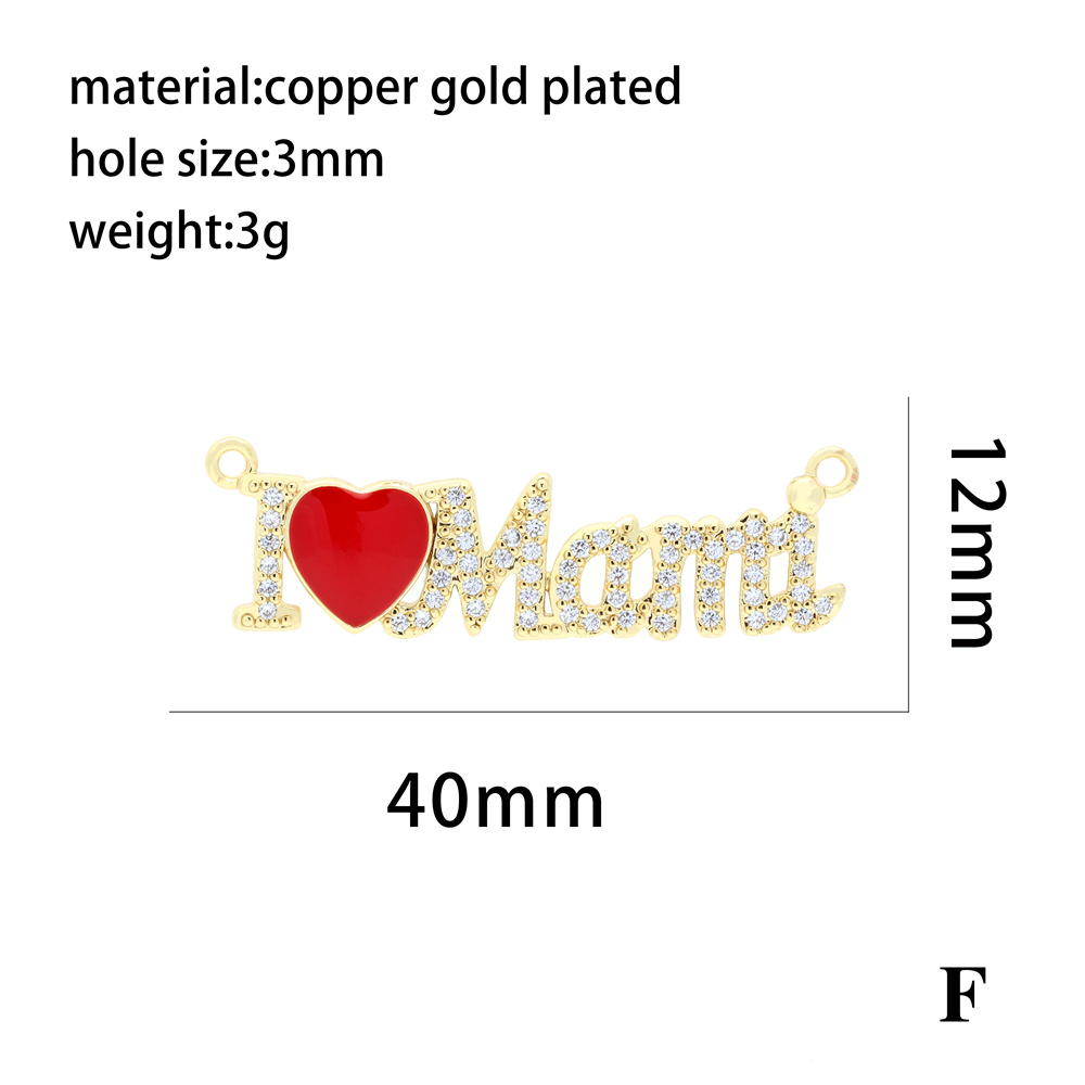 Ins Style Mama Shiny Letter Palm Heart Shape Gold Plated Zircon Copper Wholesale Pendants display picture 4