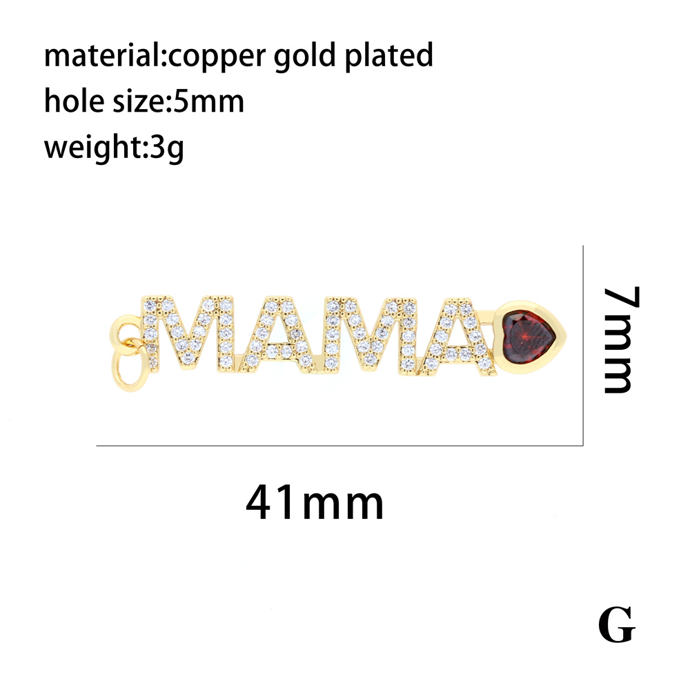 Ins-stil Mama Glänzend Brief Palme Herzform Vergoldet Zirkon Kupfer Großhandel Anhänger display picture 3