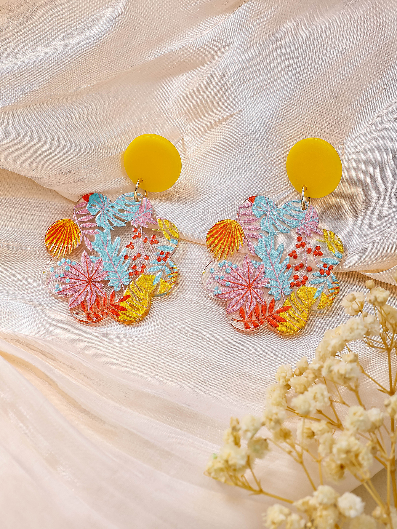 Vacation Clouds Plant Flower Arylic Printing Women's Drop Earrings display picture 14