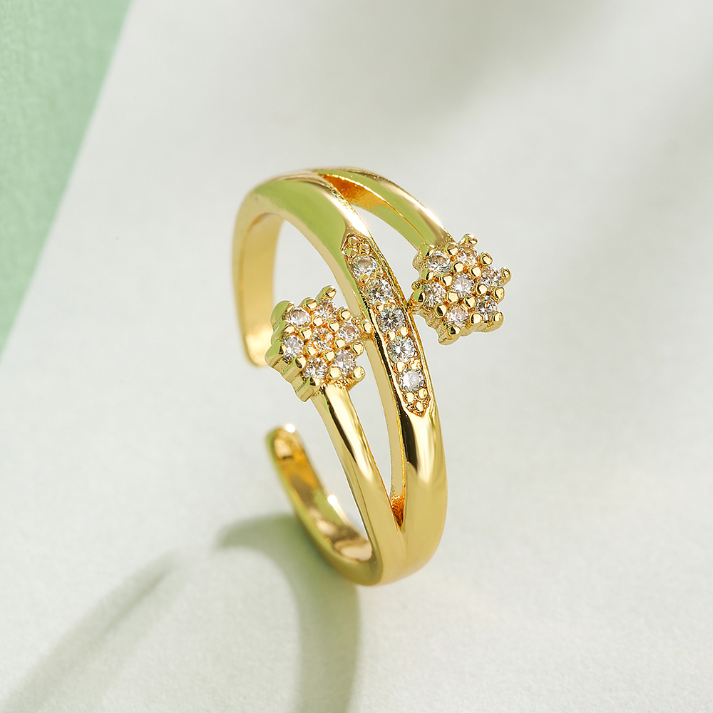 Einfacher Stil Pendeln Runden Blume Kupfer 18 Karat Vergoldet Zirkon Offener Ring In Masse display picture 2