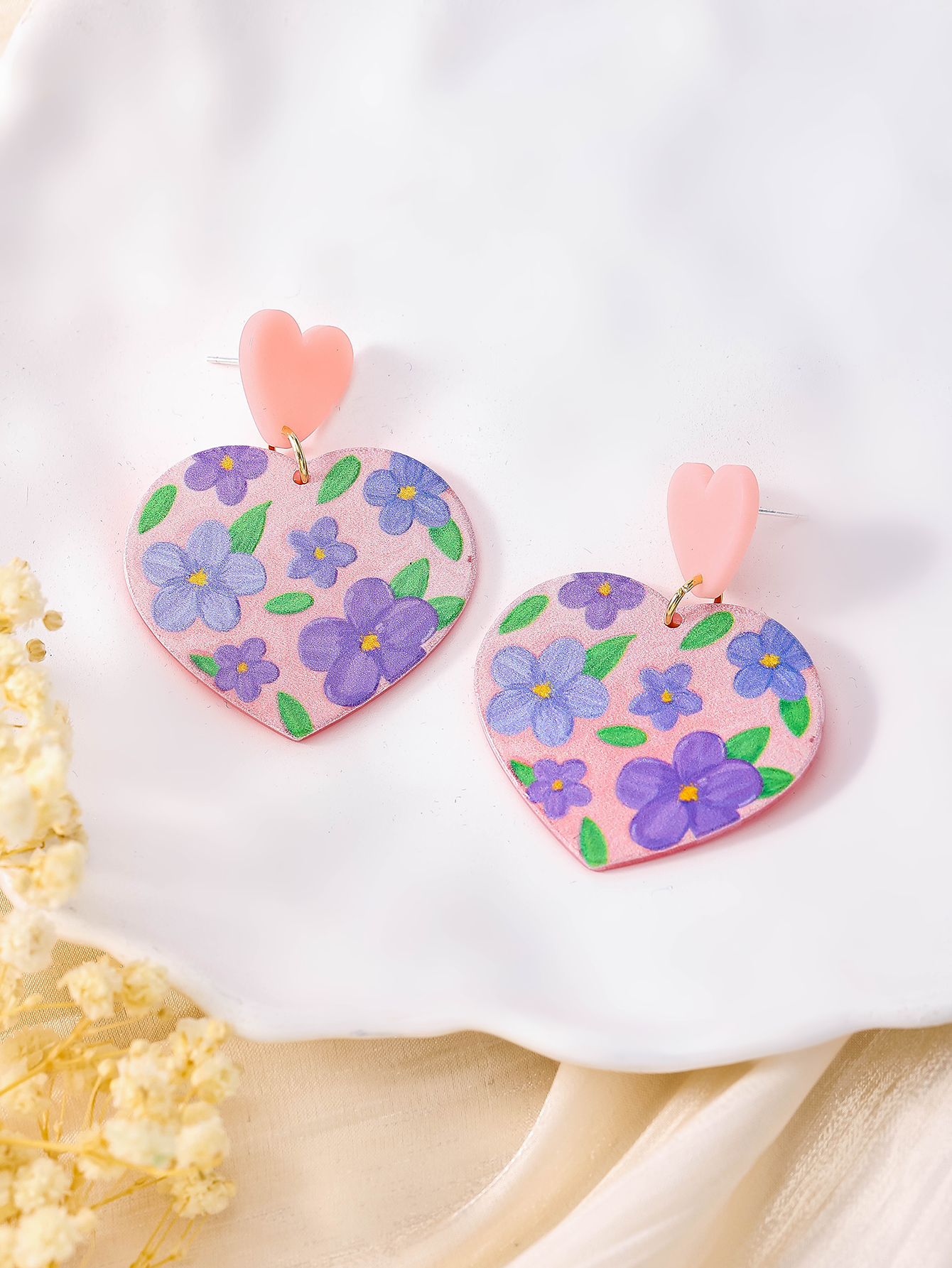 Vacation Clouds Plant Flower Arylic Printing Women's Drop Earrings display picture 4