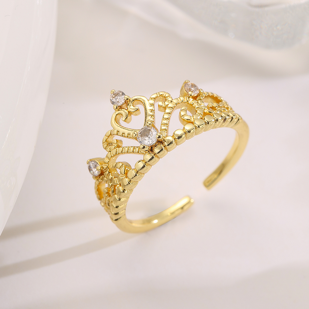 Classic Style Commute Crown Copper 18k Gold Plated Zircon Open Ring In Bulk display picture 7