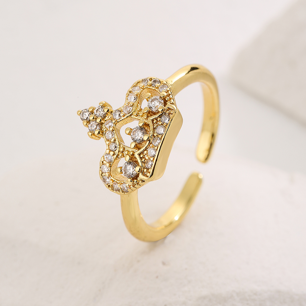 Classic Style Commute Crown Copper 18k Gold Plated Zircon Open Ring In Bulk display picture 3