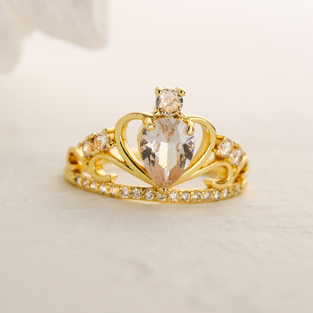 Classic Style Commute Crown Copper 18k Gold Plated Zircon Open Ring In Bulk display picture 9
