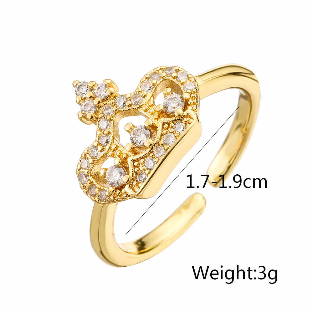 Classic Style Commute Crown Copper 18k Gold Plated Zircon Open Ring In Bulk display picture 1