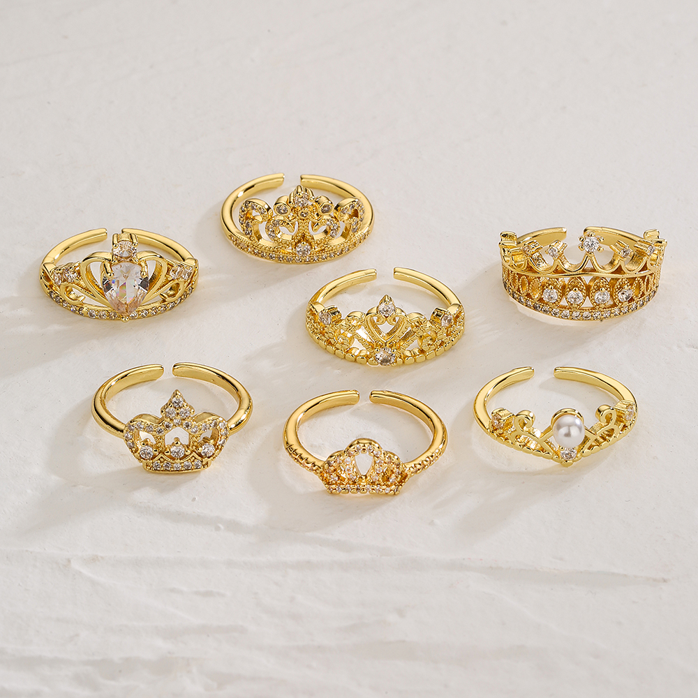 Classic Style Commute Crown Copper 18k Gold Plated Zircon Open Ring In Bulk display picture 6