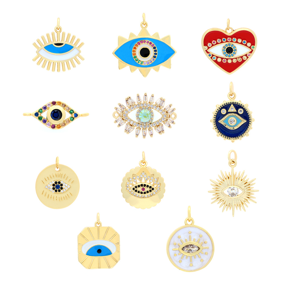 Ins Style Simple Style Devil's Eye Heart Shape Gold Plated Zircon Copper Wholesale Pendants display picture 5