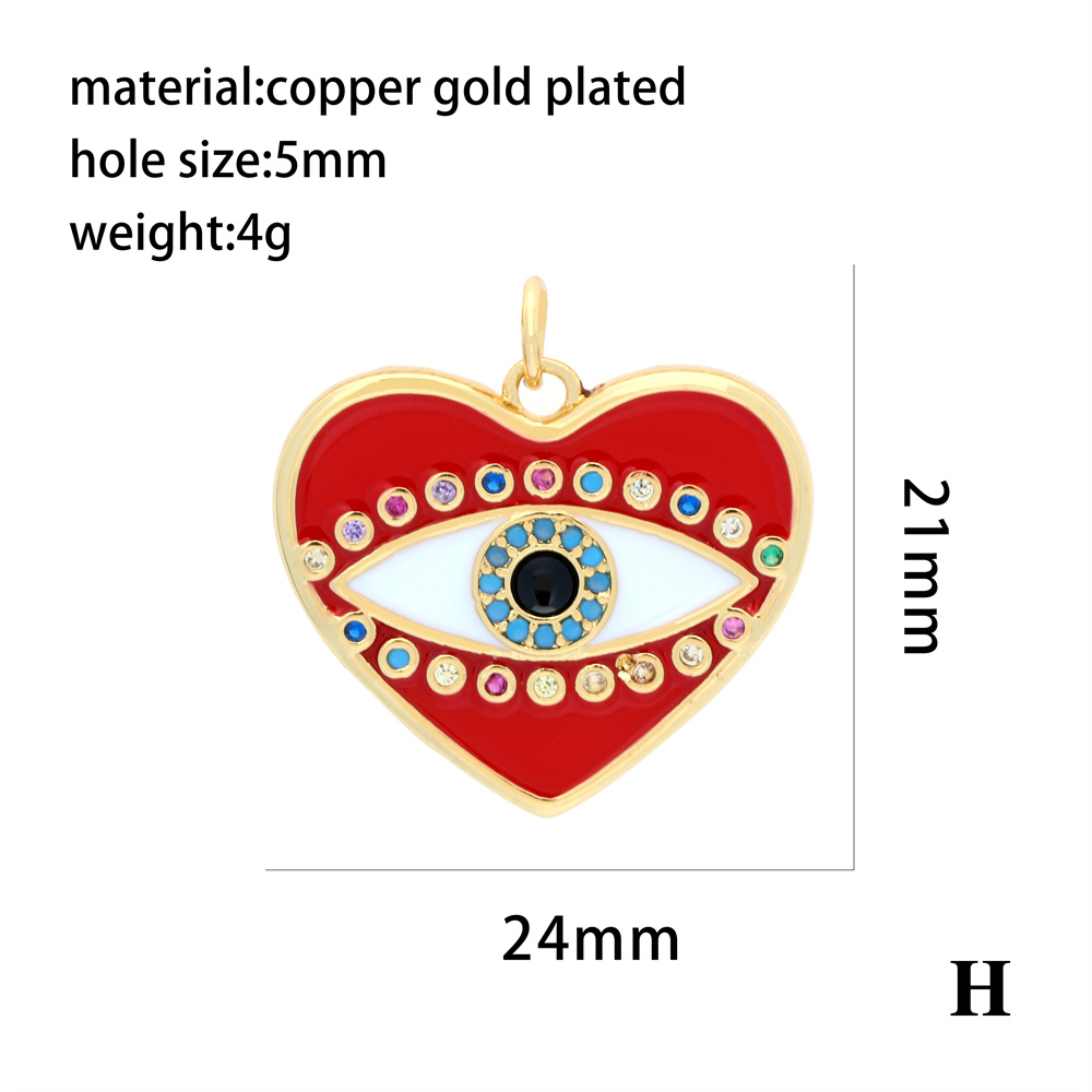 Ins Style Simple Style Devil's Eye Heart Shape Gold Plated Zircon Copper Wholesale Pendants display picture 14