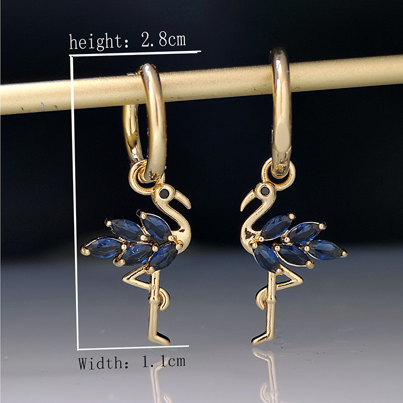 1 Pair Modern Style Flamingo Copper Plating Inlay Zircon Gold Plated Drop Earrings display picture 6