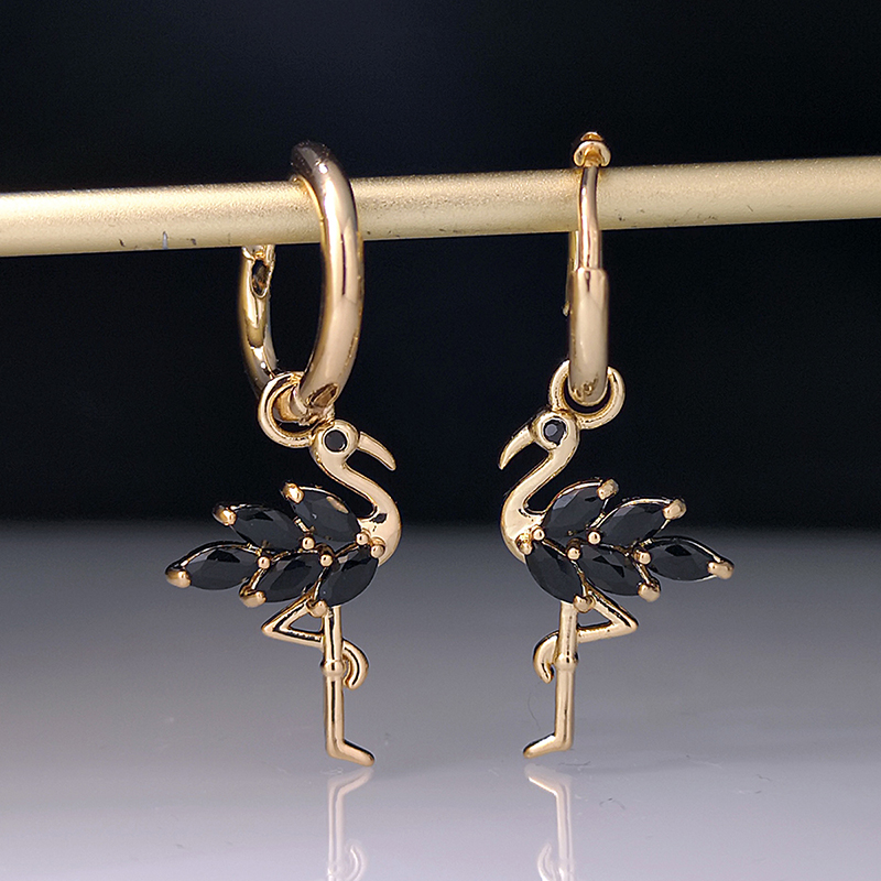1 Pair Modern Style Flamingo Copper Plating Inlay Zircon Gold Plated Drop Earrings display picture 4