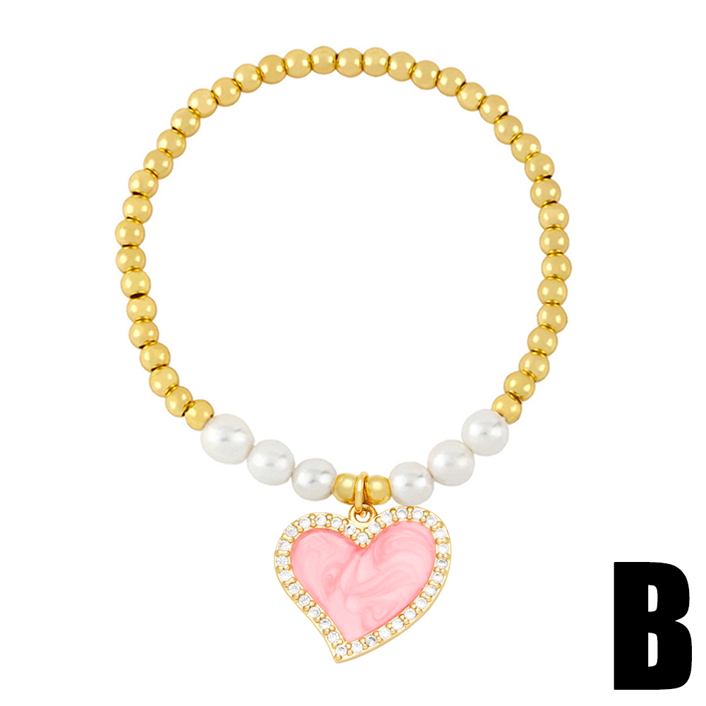 Modern Style Heart Shape Zircon Baroque Pearls Copper Wholesale Bracelets display picture 4