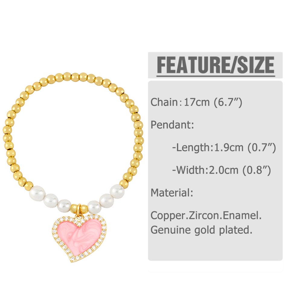 Modern Style Heart Shape Zircon Baroque Pearls Copper Wholesale Bracelets display picture 1