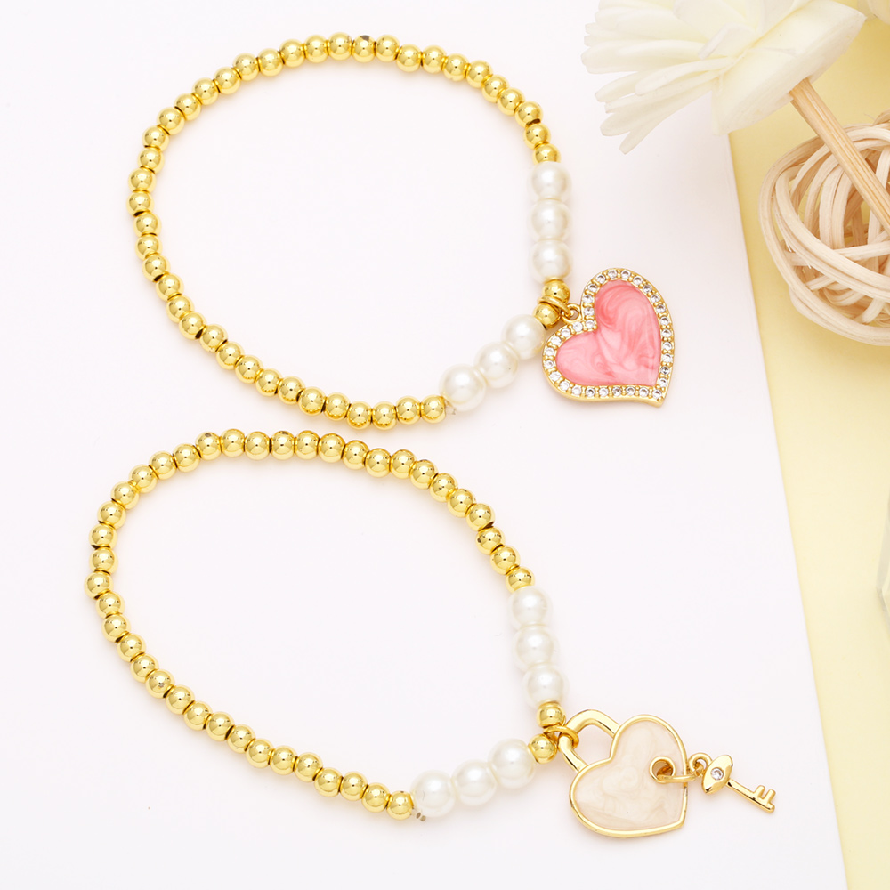 Modern Style Heart Shape Zircon Baroque Pearls Copper Wholesale Bracelets display picture 7