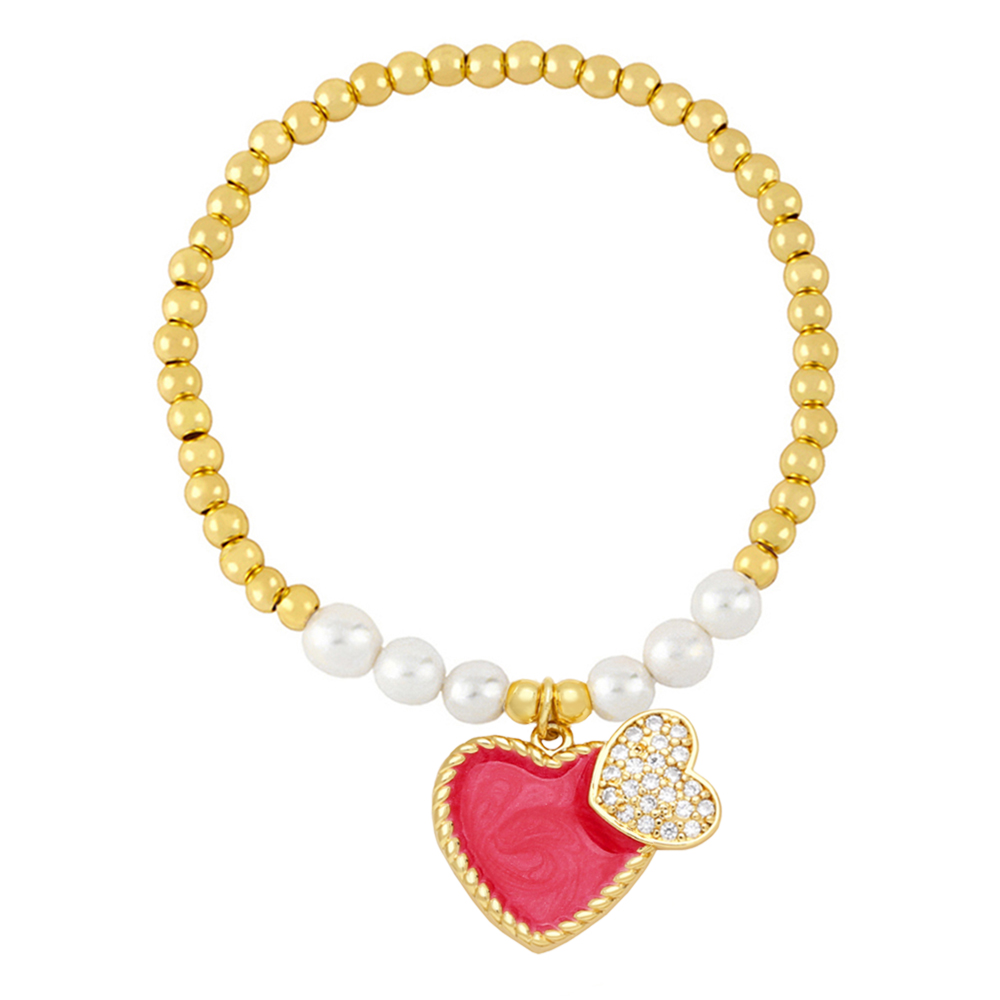 Sweet Heart Shape Zircon Baroque Pearls Copper Wholesale Bracelets display picture 3