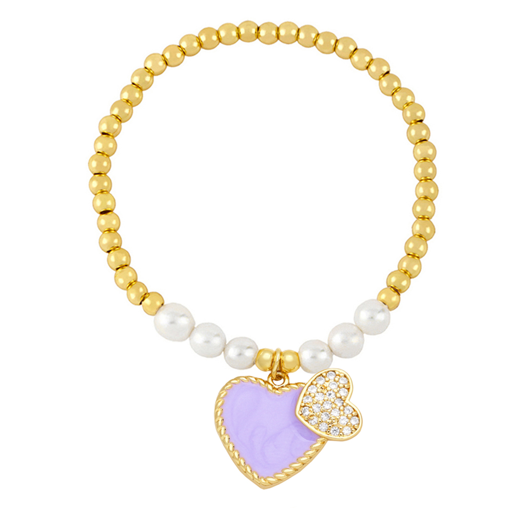 Sweet Heart Shape Zircon Baroque Pearls Copper Wholesale Bracelets display picture 4