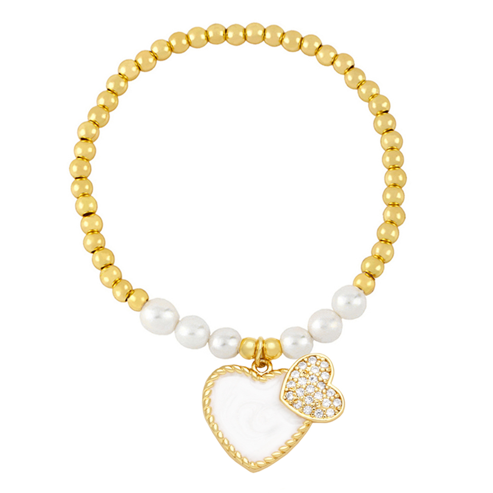 Sweet Heart Shape Zircon Baroque Pearls Copper Wholesale Bracelets display picture 5