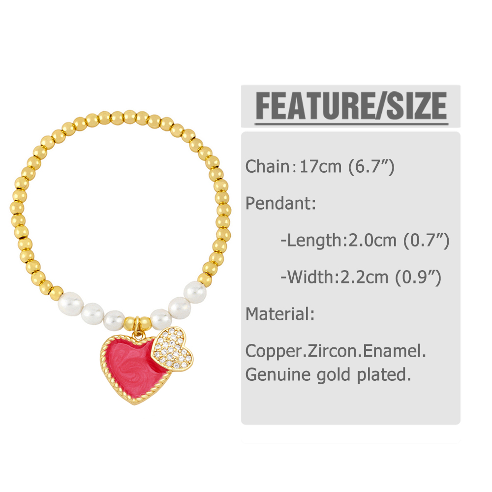Sweet Heart Shape Zircon Baroque Pearls Copper Wholesale Bracelets display picture 1