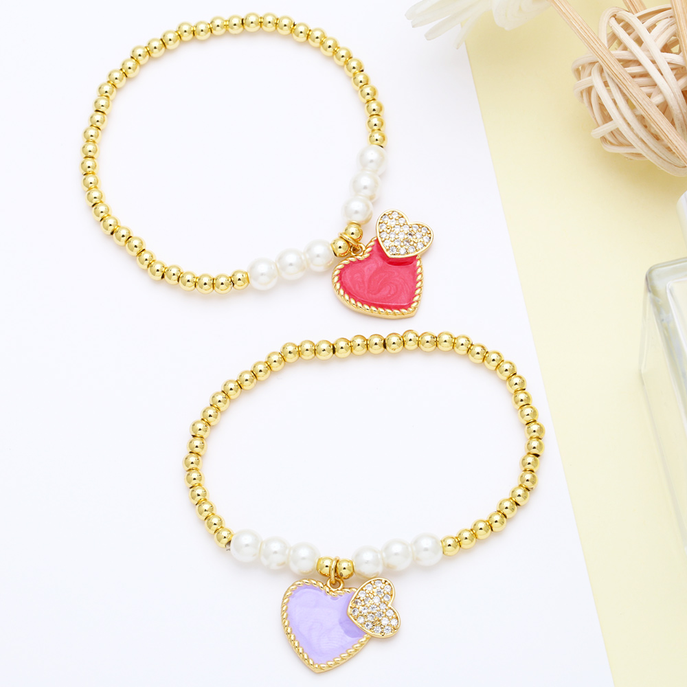 Sweet Heart Shape Zircon Baroque Pearls Copper Wholesale Bracelets display picture 7