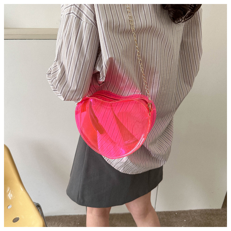 Women's Pvc Heart Shape Streetwear Heart-shaped Zipper Shoulder Bag Crossbody Bag display picture 6