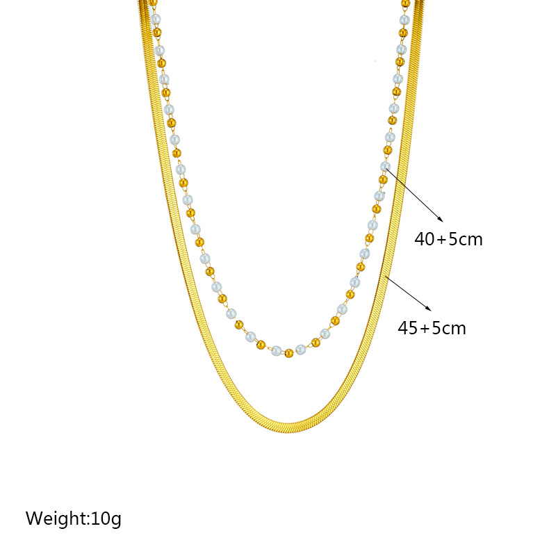 Edelstahl 304 18 Karat Vergoldet Lässig Einfacher Stil Perlen Perle Überzug Einfarbig Geschichtete Halskette display picture 4