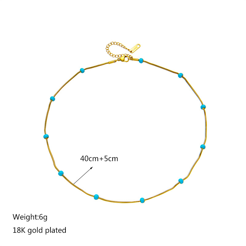 Acier Inoxydable 304 Plaqué Or 18K Décontractée Rétro Perlé Placage Rond Collier display picture 4