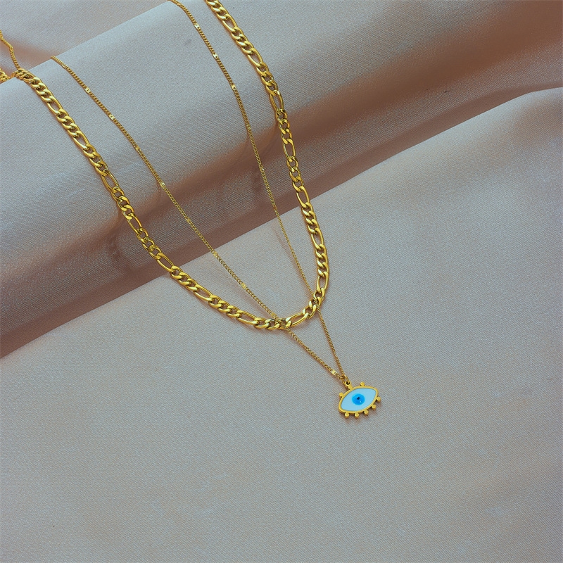 Casual Punk Eye Titanium Steel Enamel Plating 18k Gold Plated Layered Necklaces display picture 2
