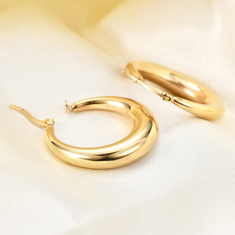 1 Pair Simple Style Round Plating Stainless Steel Titanium Steel 18k Gold Plated Hoop Earrings display picture 6