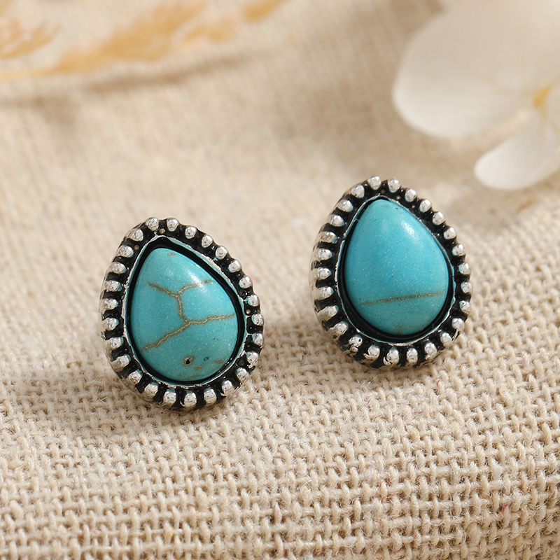 1 Pair Ethnic Style Water Droplets Alloy Inlay Turquoise Ear Studs display picture 1