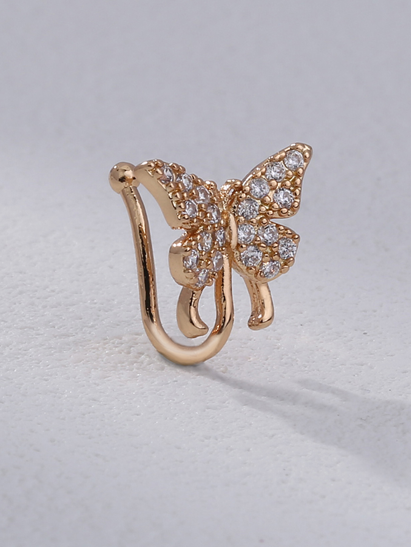 Simple Style Butterfly Copper Inlay Zircon Gold Plated Nose Ring display picture 4