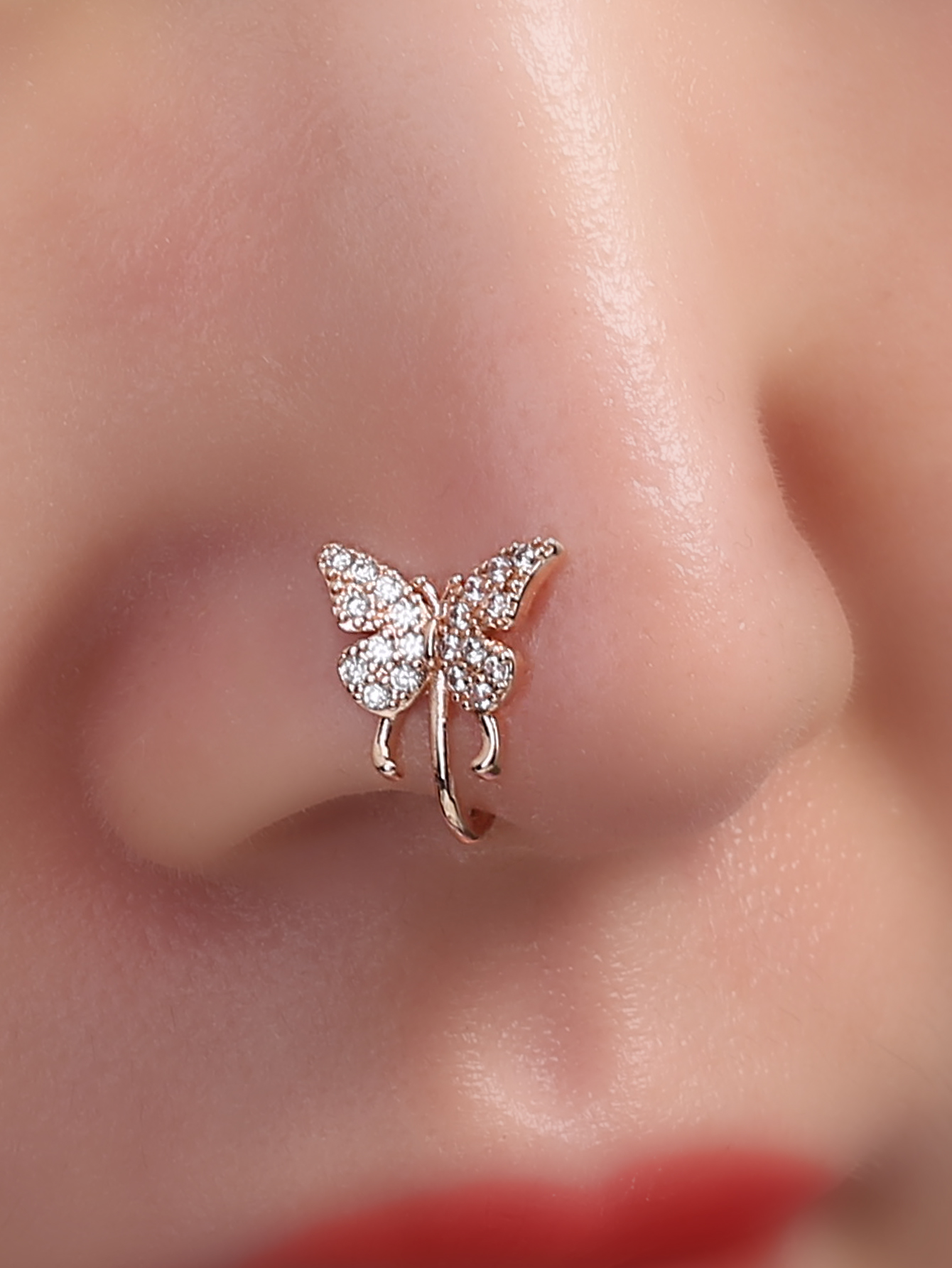 Simple Style Butterfly Copper Inlay Zircon Gold Plated Nose Ring display picture 10
