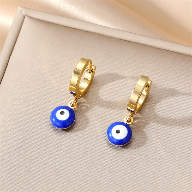 1 Pair Sweet Simple Style Eye Enamel Stainless Steel Dangling Earrings display picture 7