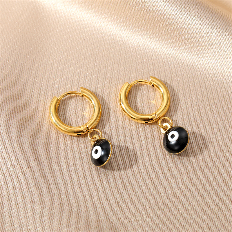 1 Pair Sweet Simple Style Eye Enamel Stainless Steel Dangling Earrings display picture 10
