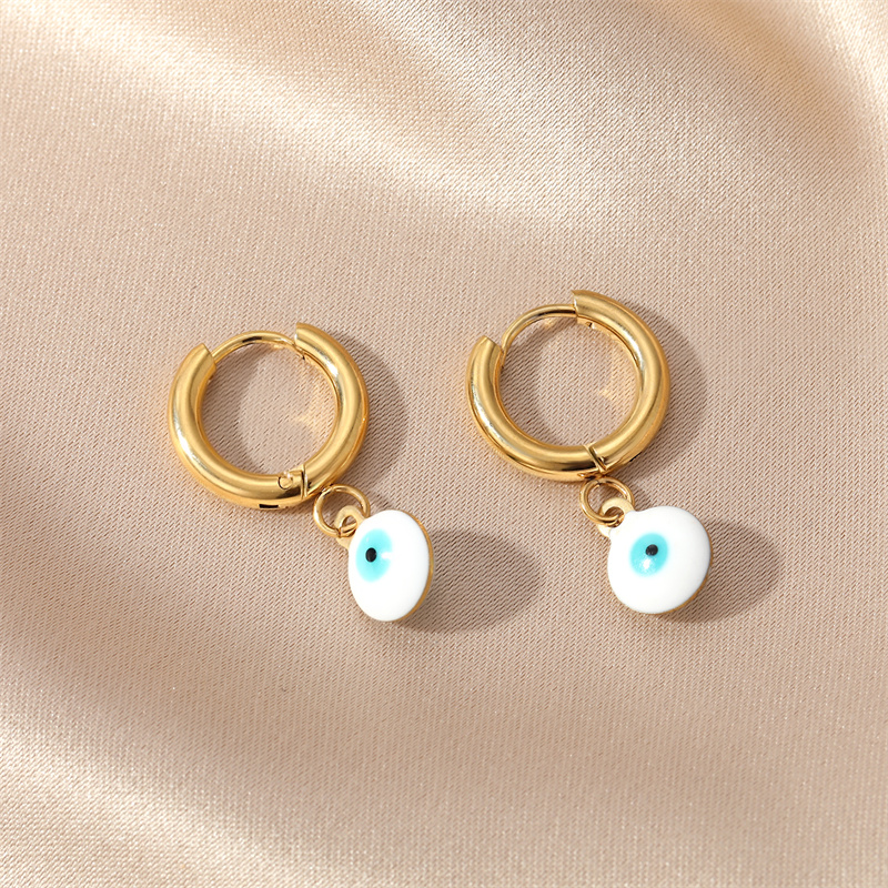1 Pair Sweet Simple Style Eye Enamel Stainless Steel Dangling Earrings display picture 12