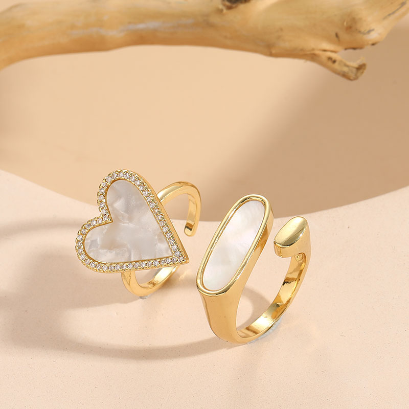 Elegant Luxurious Classic Style Heart Shape Copper Plating Inlay Shell Zircon 14k Gold Plated Open Ring display picture 4